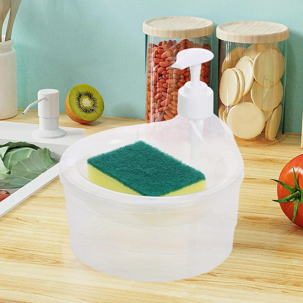2 in 1 Soap Dispenser with Sponge Holder Manual Pump