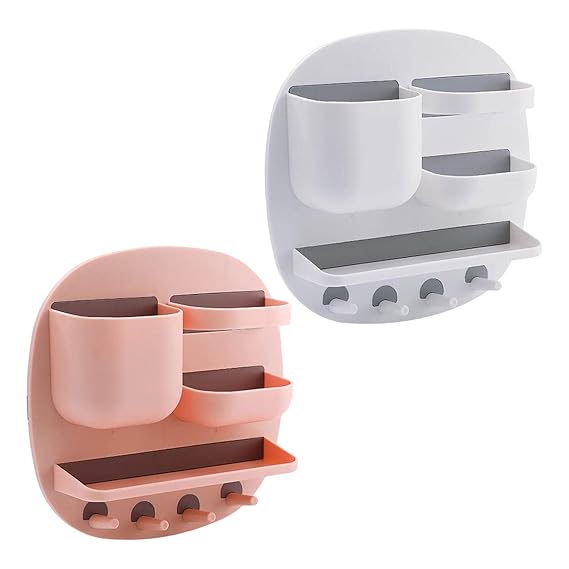 Storage Racks, Wall Mounted Pen Pencil Holder, Wall Shelf Floating Nail-Free Key Rack for Wall with 4 Hooks