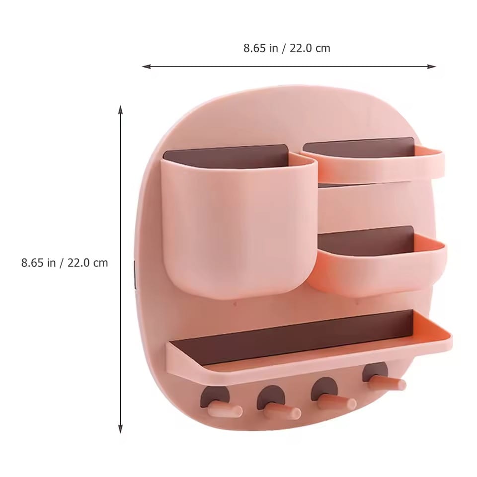 Storage Racks, Wall Mounted Pen Pencil Holder, Wall Shelf Floating Nail-Free Key Rack for Wall with 4 Hooks