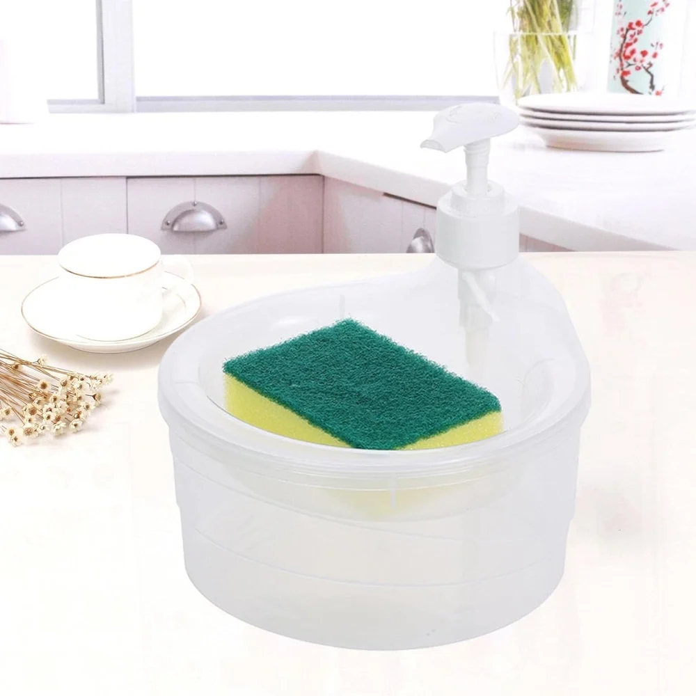 2 in 1 Soap Dispenser with Sponge Holder Manual Pump