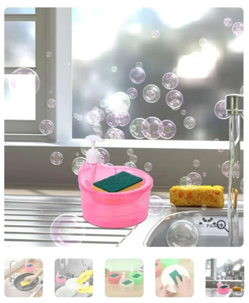 2 in 1 Soap Dispenser with Sponge Holder Manual Pump