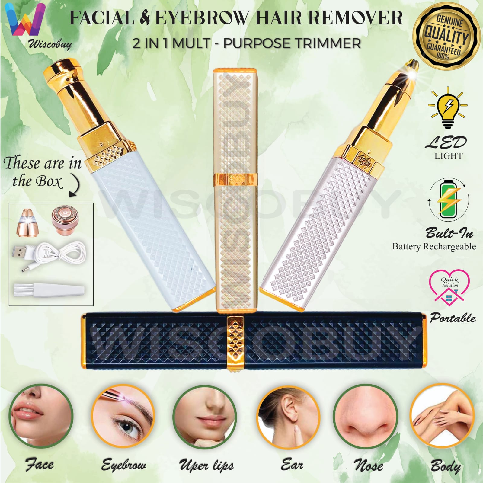 Rechargeable 2-in-1 Eyebrow Trimmer & Hair Remover